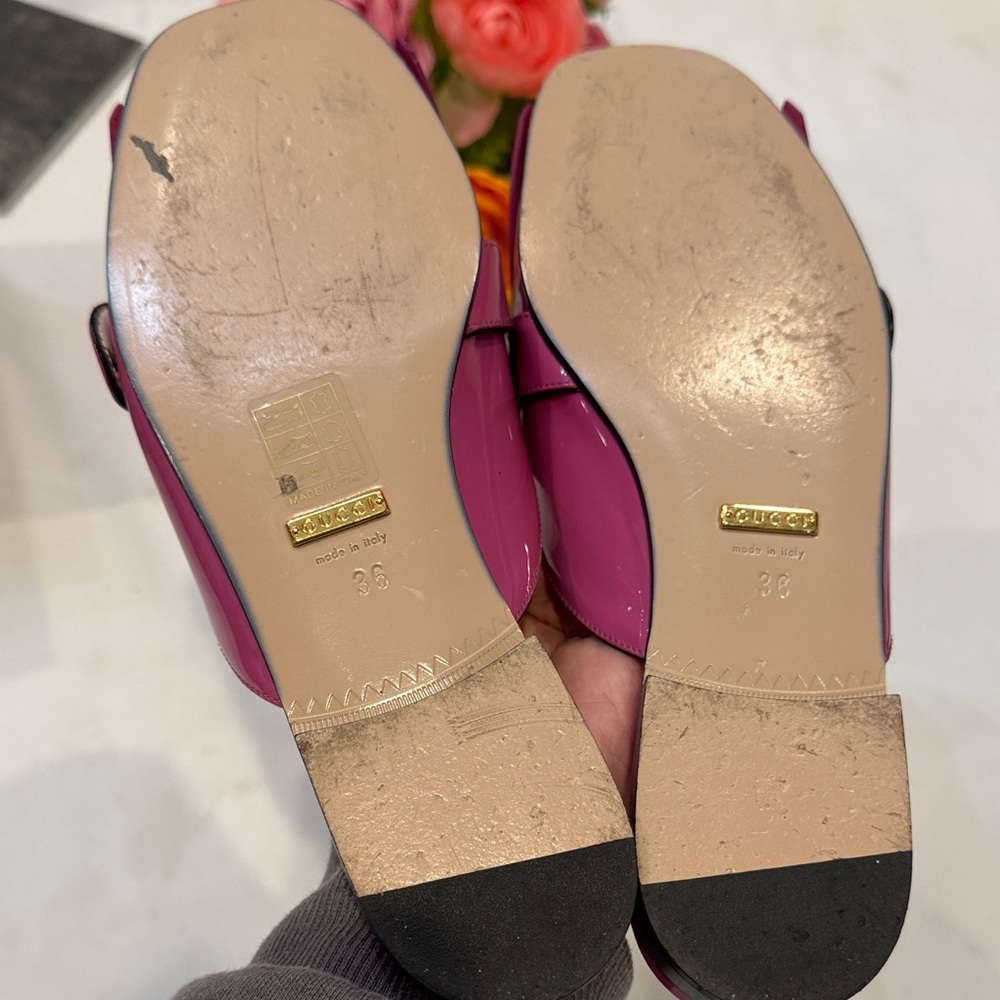 Authentic Gucci Patent Leather Magenta Fringe Mules - Picture 10 of 11